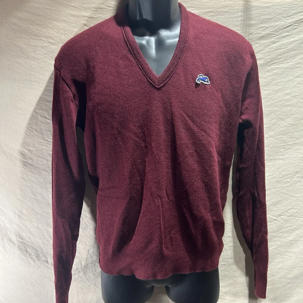 Vintage Garan V-Neck Sweater Mens M Burgundy Maroon USA 90s Retro